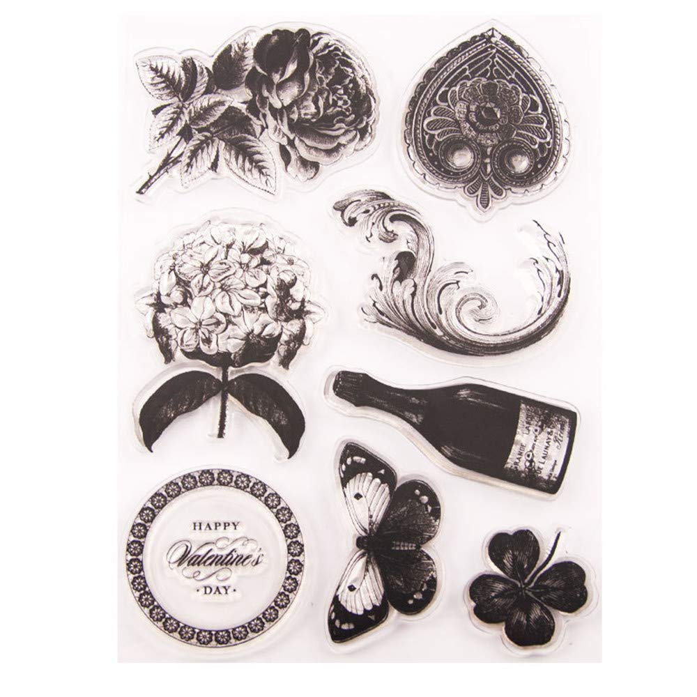 Valentine's Day Rose Flowers Wine Butterfly Clear Stamps for Cards Making Decoration and Scrapbooking Crafting