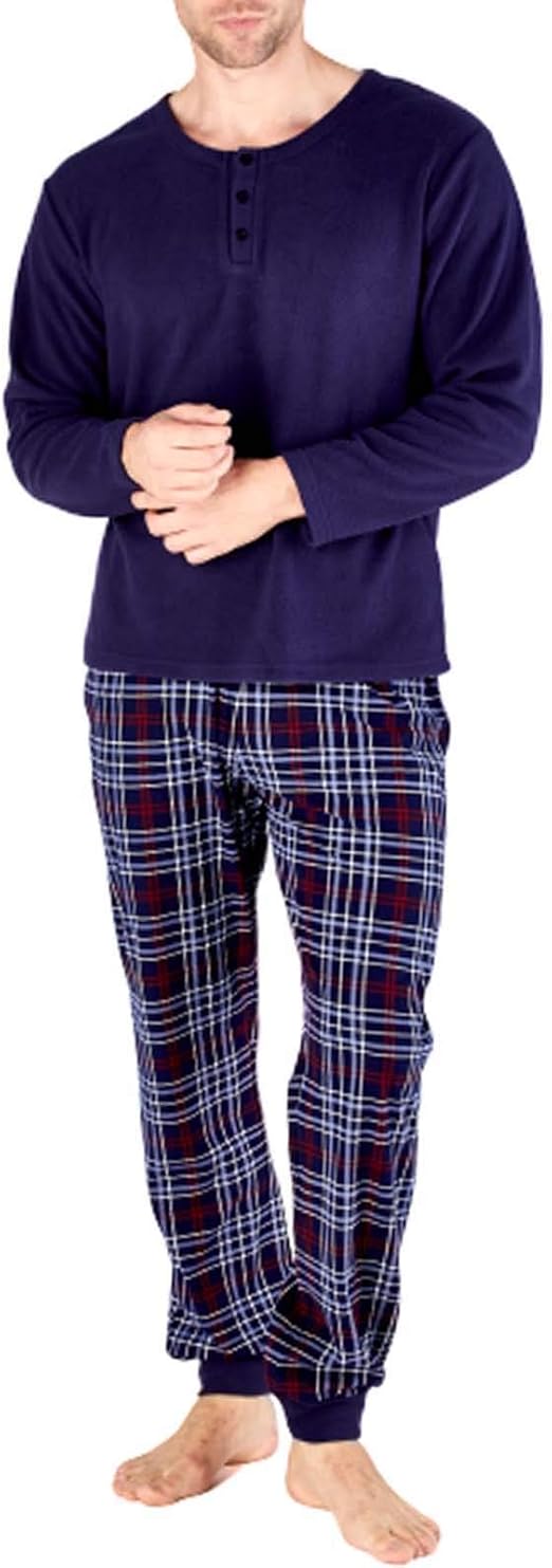 Fordville Mens Cosy Soft Fleece Cuffed Checked Bottoms Long Sleeved
