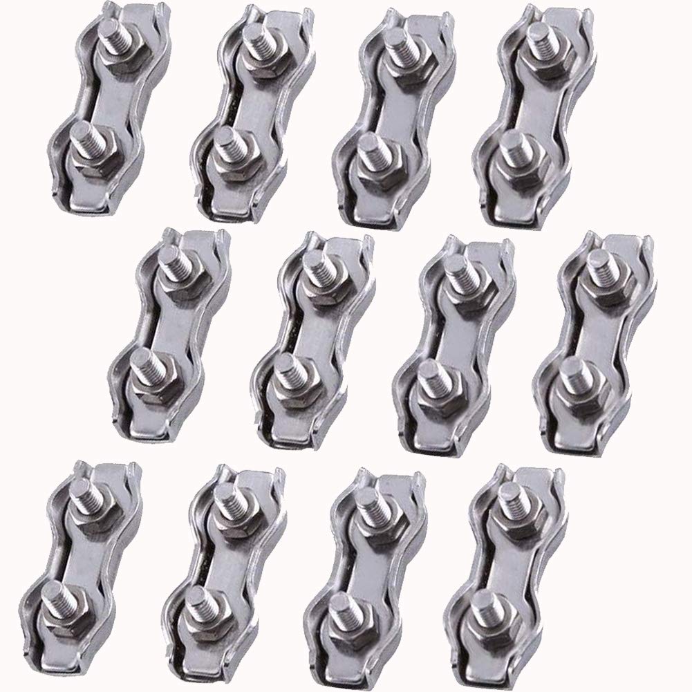 12 Pcs M2 Wire Rope Clips, Duplex Wire Rope Clamp Grips, Wire Rope Double Clips, 304 Stainless Steel, for 2mm Wire Ropes Cables, Silver