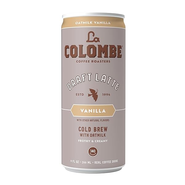 LA COLOMBE VANILLA DRAFT LATTE WITH OATMILK – 9 FL. OZ. 4 PACK – 100% ARABICA BRAZILIAN COLD BREW COFFEE WITH NITROUS-INFUSED OATMILK, DAIRY-FREE VEGAN LATTE, 120MG NATURAL CAFFEINE
