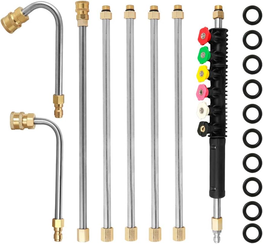 Atmozon Upgarded Pressure Washer Extension Wand, 90 Inch Replacable Lance with 6 Spray Nozzle Tips, U Curved Rod + 90 Degrees, 1/4 Inch Quick Connect, 10 Replacable Anti-Leaked Ring, 4000 PSI