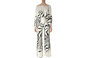 lcziwo 2 Piece Outfits for Women Printed Long Sleeve off the Shoulder Tops Zipper up Wide Leg Pants Trendy Loose Sets