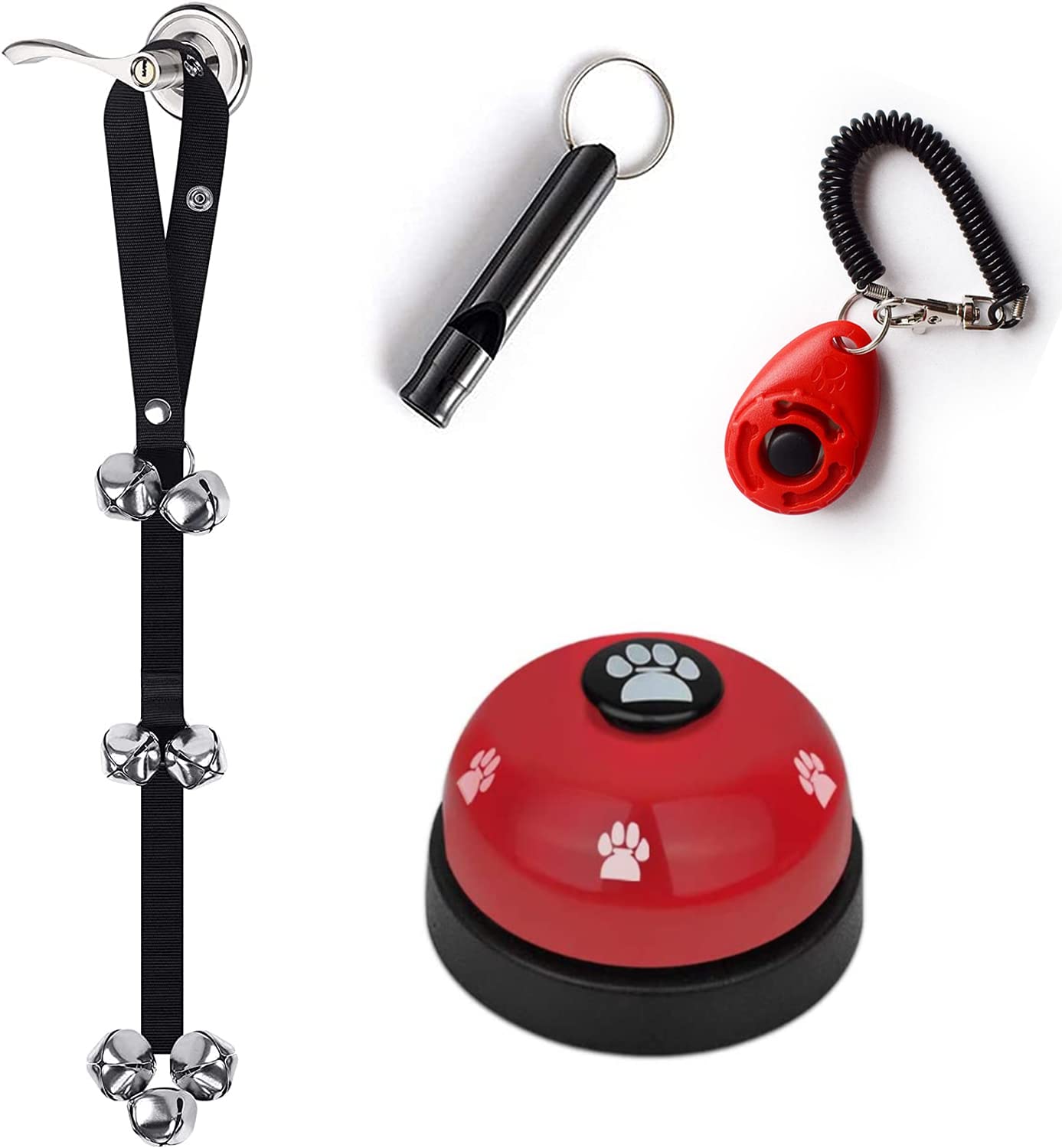 Kelivi Dog Bell for Puppy Potty Training, 4 Pack Dog Bells Toilet Training, Adjustable Length Dog Doorbell with Dog Training Clicker & Dog Whistle-Dog Training Bell Puppy and Cat Communication Device