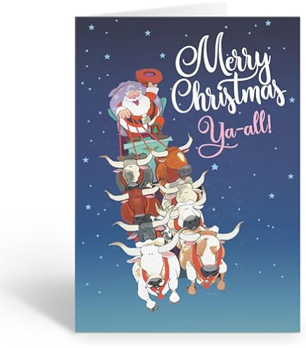Texas Weihnachtskarten Mit Rezept – 15 Stück, 12,7 X 17,8 Cm, Mit Longhorn-Line-Dance-Motiv