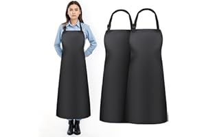 NEU SAFETY 2 Pack Adjustable Neck Strap Bib Apron Set, Waterproof & Durable, Large Size 43.3"x28.7", Black PVC Vinyl Coated, 