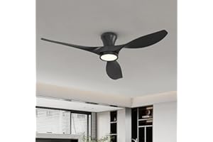 TALOYA 52 Inch Ceiling Fan with Led Light Remote Control Flush Mount Low Profile for Bedroom Farmhouse Patio Outdoor Living Room Kitchen Dining Room,DC Motor,Reversible,Black