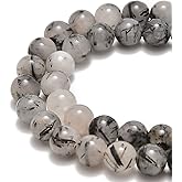 60pcs 6mm Natural Black Tourmalinated Rutilated Quartz Gemstone Round Spacer Loose Stone Beads for Jewelry Making 15.5" 1 Strand (Black Tourmalinated Rutilated Quartz, 6mm 60 Beads)