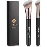 TEOYALL Foundation Concealer Brush, 2Pcs Angled Contour Blending Brush set | 170S buffs liquid foundation and cream contour no streak. 270S conceals dark circles and blemishes. Liquid cream powder