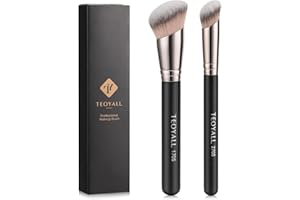 TEOYALL Foundation Contour Brush Set, 2PCS Angled Synthetic Kabuki Brush for Blending Setting Concealing Buffing with Liquid,