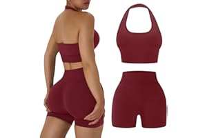 OLCHEE Workout Sets for Women 2 Piece Backless Halter Sports Bra High Waist Booty Shorts Yoga Gym Outfits Lounge Activewear