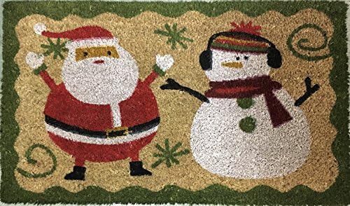 Santa and Snowman Christmas Seasonal Holiday Decor Doormat Coir Fiber with anti-slip PVC backing, 17"x 29"
