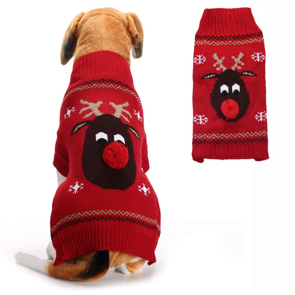 PETCARE Pet Dog Sweater Pet Clothes Puppy Cat Winter Warm Clothes Turtleneck Christmas Reindeer Knitting Pattern Knitwear Costume, for Small Medium Larges Dogs, [Red, XXS] — image 1