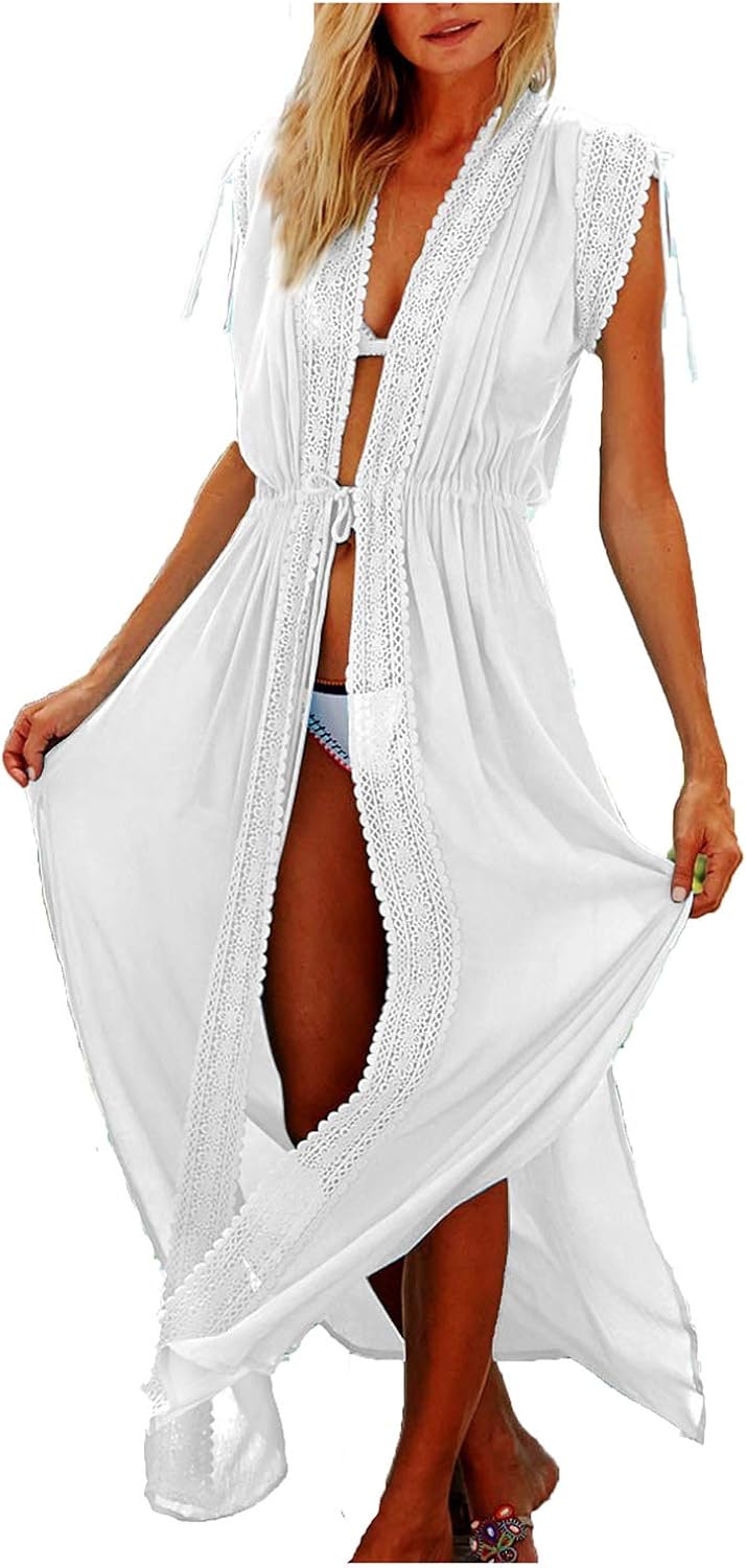 Wander Agio Womens Bikini Cover Ups Beach Coverup Swimsuits Sunscreen Long Waist Lace Black at  Women’s Clothing store