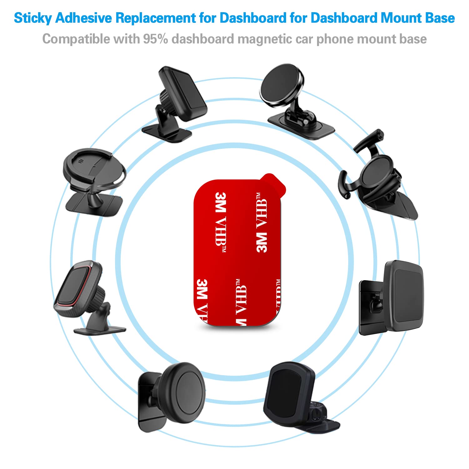 pop-tech 3M VHB Adhesive Pads Strip, 8Pcs Double-Sided Mounting Tape for Dashboard Magnetic Car Mount,Heat Resistant Heavy Duty Adhesive Sticky Pads Replacement for Car Phone Holder Mount & Dash Cam