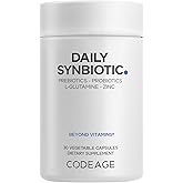 Codeage Daily Synbiotic Supplement - Prebiotics, Lactobacillus & Bifidobacterium Probiotics, L-Glutamine, Zinc L-Carnosine, DGL, Synbiotic Probiotic, BioPerine - Shelf-Stable - 30 Capsules