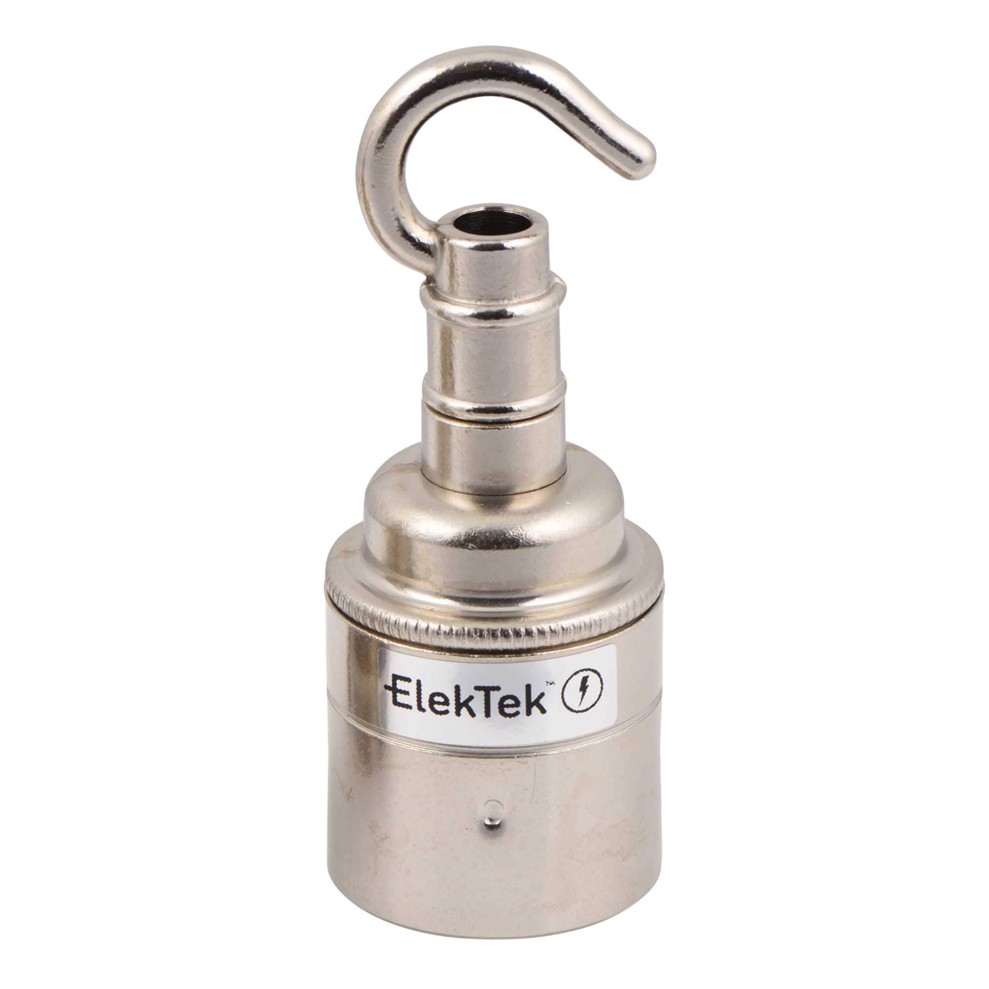 ElekTek ES Edison Screw E27 Lamp Holder Plain Skirt With Accessory Hook Ideal for Vintage Filament Bulbs Nickel
