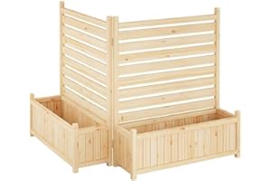EliteEdge Outdoor Privacy Fence Panels with Planter Boxes – Freestanding Wooden Screen for Garden, Patio & Backyard – Weather
