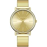 HOLSTOUR Gold Watches for Women Easy Reader Watch with Expandable Stainless Steel Strap Large Analog Dial Water Resistance