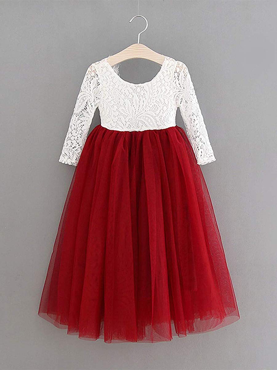 Topmaker Girl Toddler Full-Length Straight Tulle Tutu Lace Back Party Flower Girl Dress