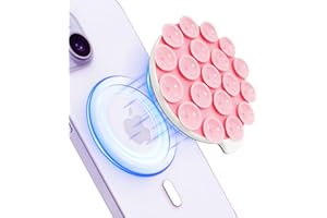 AZXYI Silicone Suction Cup Phone Mount, Magnetic Silicone Suction Phone Case Stand, Hands Free Mirror Shower Phone Holder, Perfect for Selfies and Videos Creators (Light Pink)
