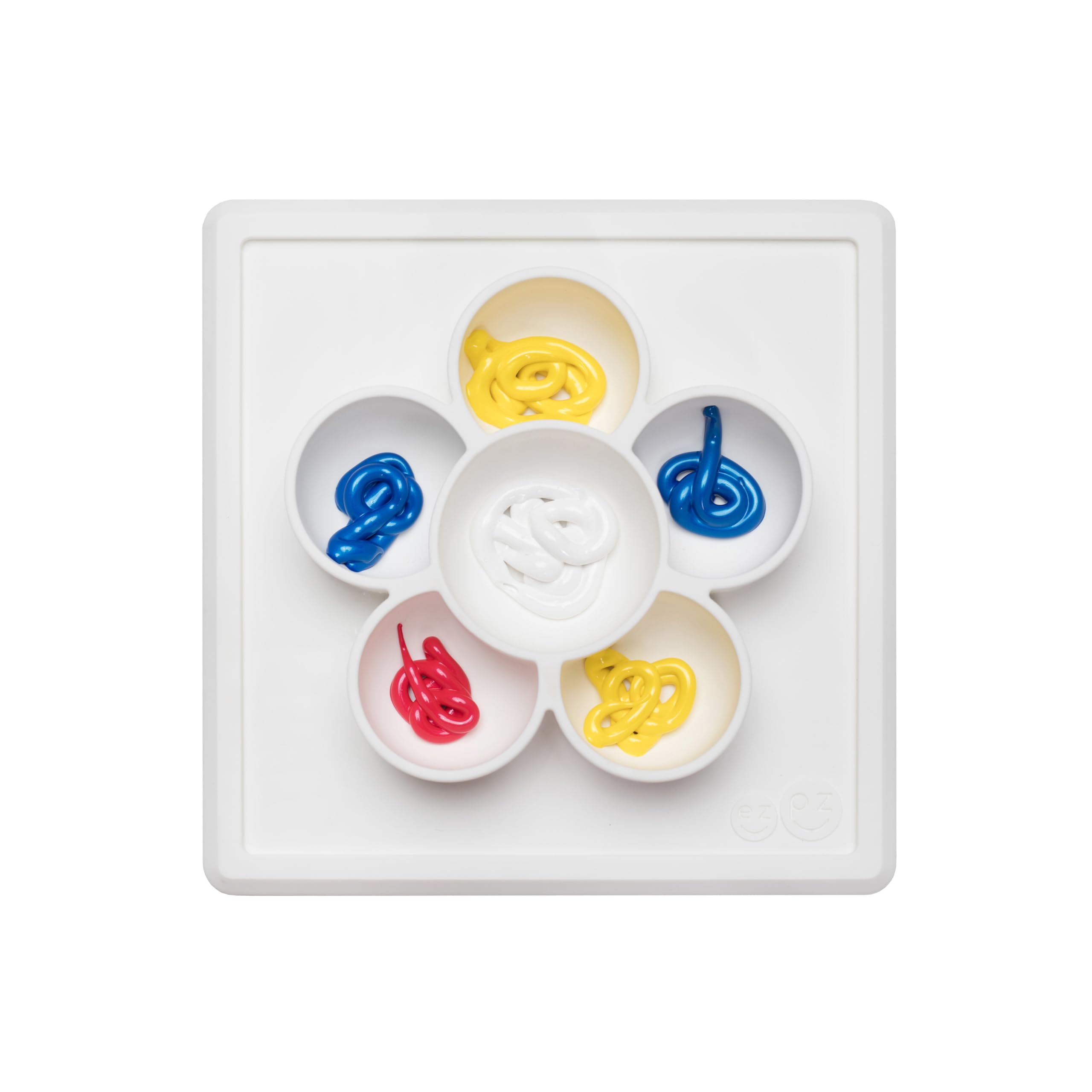 ezpz Mini Play Mat (Cream) - 100% Silicone Suction Flower Plate with Built-in Placemat for Infants + Toddlers - Crafting + Snacks - Divided Plate - Dishwasher Safe