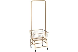 ALIMORDEN Laundry Cart with Clothes Rack, Rolling Laundry Butler with Wire Storage Rack，Gold