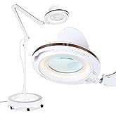 Brightech LightView Pro Magnifying Glass with Light and Stand, Magnifying Floor Lamp with a 6-Wheel Rolling Base for Facials, Lash Estheticians, Dimmable LED Work Light for Sewing, Crafts