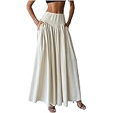 Milumia Women's Pleated Flowy Long Skirts High Waist Maxi Skirt with Pocket