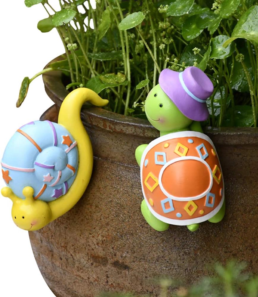 Pearlead 2Pcs Creative Resin Planter Edge Decor Flower Pot and Vase Hugger Planter Pot Hanger Decorations Hanging Animal Ornament Plant Pots Decor for Garden, Yard and Balcony (Snail+Turtle)