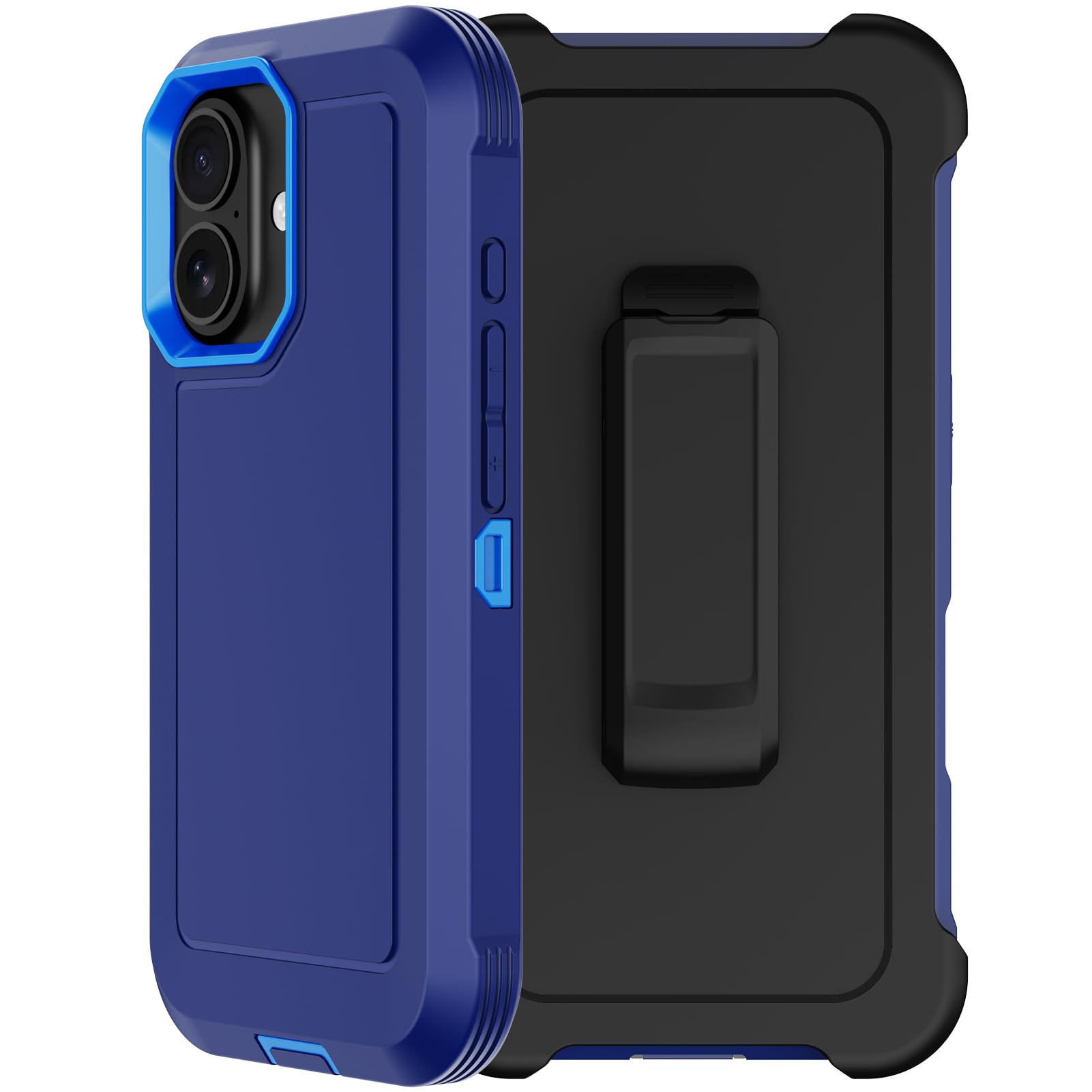 RubCase for iPhone 16 Case 6.1” with Belt Clip Holster, 2X Screen Protector, Heavy Duty Military Grade Full Body Shockproof Dust-Proof Drop Proof Rugged Protective Cover for iPhone 16 (Blue)