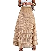 Gihuo Women's Long Maxi Tulle Skirts A Line High Waisted Tiered Layered Midi Skirt Mesh Ruffle Tutu Petticoat