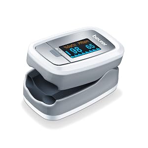Beurer PO 30 - Pulsioxímetro de dedo para la medición de la saturación de oxigeno en la sangre y el pulso, 61 x 36 x 32 mm, 57 gr, color blanco y plata