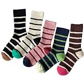 FORJMMP 5/10 Pairs Retro Style Colorful Striped Socks, Cute Athletic Crew socks for Women