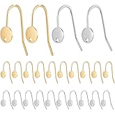 UNICRAFTALE 24Pcs 2 Colors Stainless Steel Earring Hooks Ear Wire with Flat Round Charm Fish Hooks with Loops Long Gold Ear Hooks for DIY Earring Jewelry Making 20.5mm Long