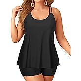 Plus Size Tankini with Shorts - Women Two Piece Swimsuits Bathing Suit Scoop Neck Flowy Swimwear 2025