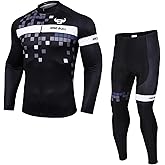 Men's Cycling Jersey Set - Reflective Quick-Dry Biking Shirt and 3D Padded Cycling Bike Shorts Long Sleeved Black