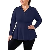 FOREYOND Plus Size Golf Polo Shirts for Women Long Sleeve Quarter Zip Pullover Athletic Workout Tops Yoga Gym Clothes