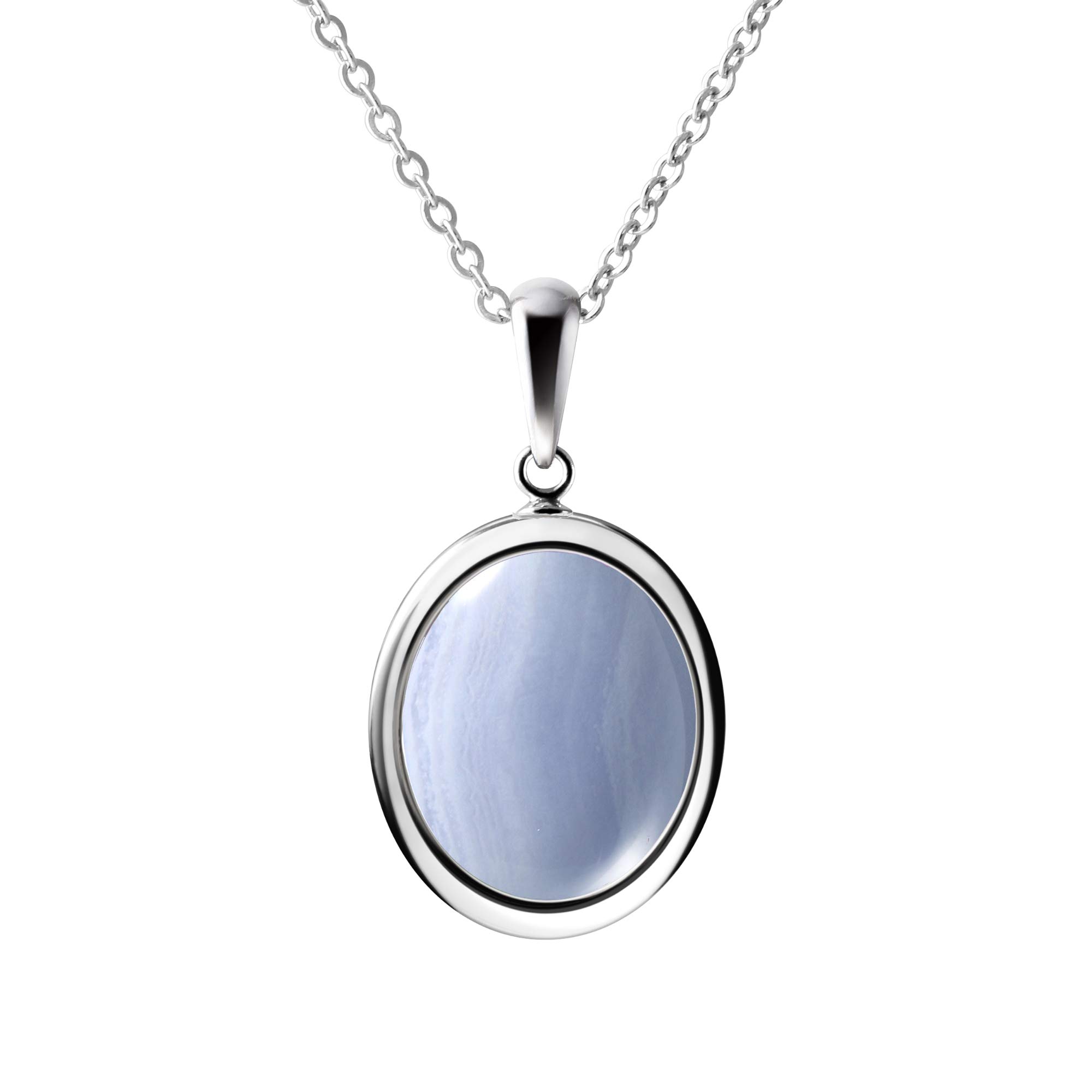 Franki Baker Pretty Blue Lace Agate Pendant Necklace & 925 Sterling Silver. Chain length: 50cm