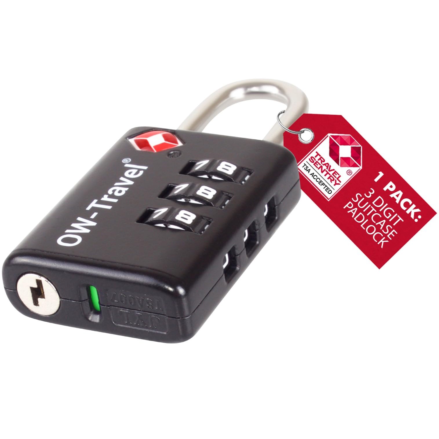 OW-Travel TSA Approved Luggage Locks Suitcase Locks with Open Alert (1 Pack Black) 3 Digit Security Suitcase Padlock. Travel Bag Combination Luggage Padlocks for Suitcases. Bags Case TSA Travel Lock