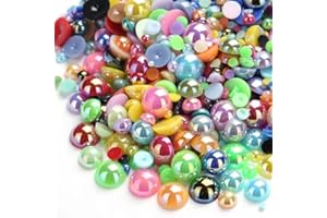VADQZA 1000PCS Mixed Sizes 3/4/5/6/8/10mm Flatback Half Round Pearls Gems for Crafting, AB Color Pearl Beads Stones for Crafts Jewelry Clothes Shoes Dress Nail Art Making Embellishments (Mixed AB Colors)
