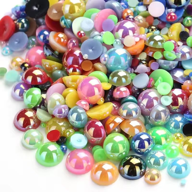 Photo 1 of 1000PCS Mixed Sizes 3/4/5/6/8/10mm Flatback Half Round Pearls Gems for Crafting, AB Color Pearl Beads Stones for Crafts Jewelry Clothes Shoes Dress Nail Art Making Embellishments (Mixed AB Colors)
