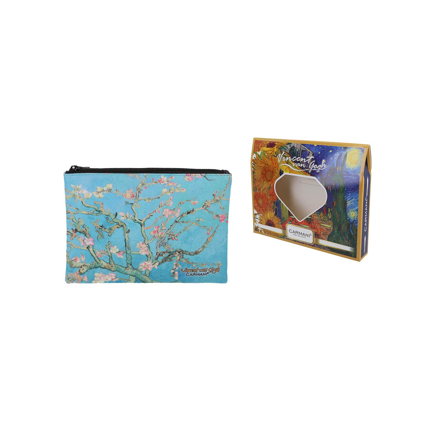 CARMANI - Medium Ladies Makeup Bag, Travel Pouch, Handbag Organizer, Cash Coin Purse, Multifunction Toiletry Storage Pouch for Women with Vincent Van Gogh "Almond Blossom"