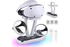 Charging Station for PS5 VR2, BELOPERA Dual Fast Charger Dock with 3 Magenetic Connector, PS5 VR2 Headset Display Stand with LED Light