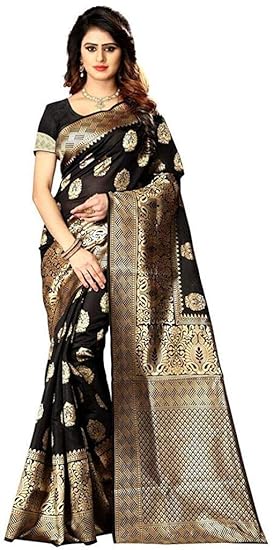 Shoppershopee Kanjivaram Banarasi Silk Saree Black (Set of 2)