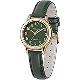 PINDOWS Minimalist Watches for Women, Gold-Tone Case with Black Leather Strap, Fashionable, Everyday Elegant Quartz Analog Dress Watch