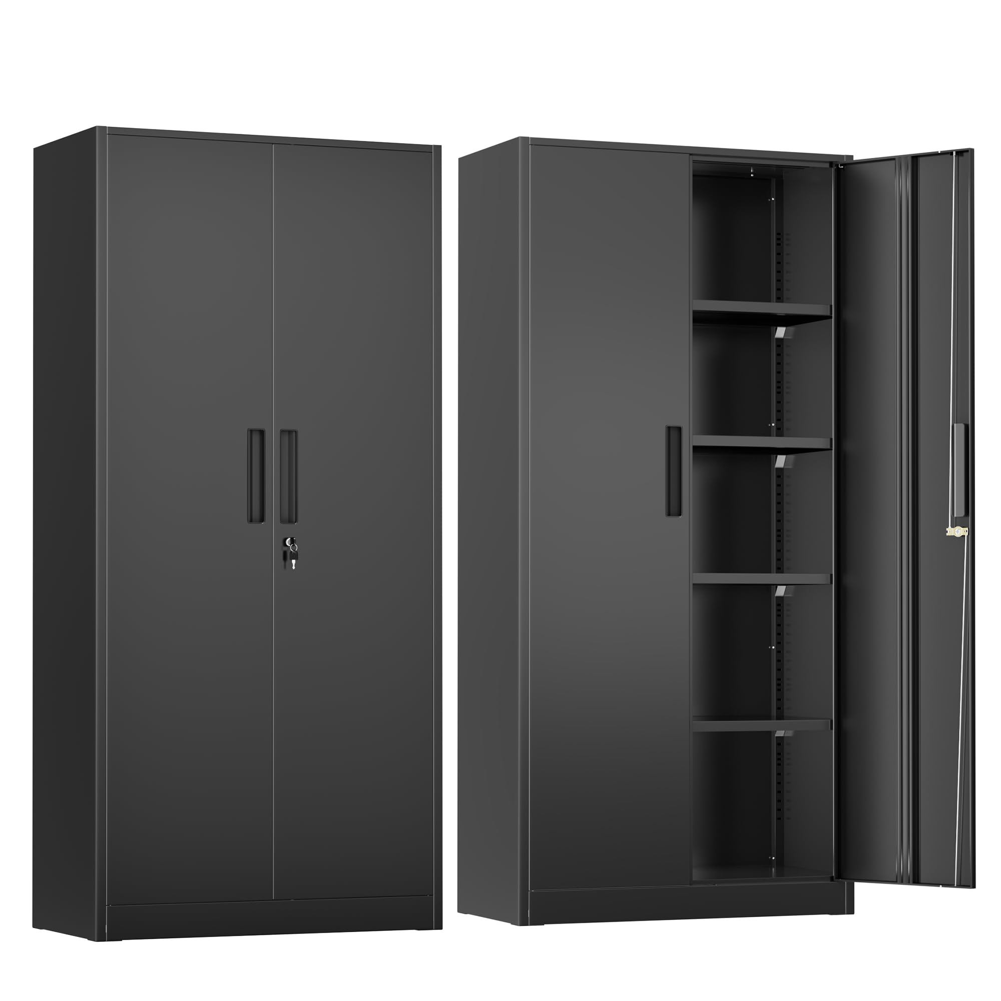 Photo 1 of ***DAMAGED***Greenvelly Metal Storage Cabinet, 72" Black Locking Metal Cabinet with 2 Doors and 4 Adjustable Shelves, Lockable Garage Storage Cabinets for Home Office, Garage, Kitchen, Living Room