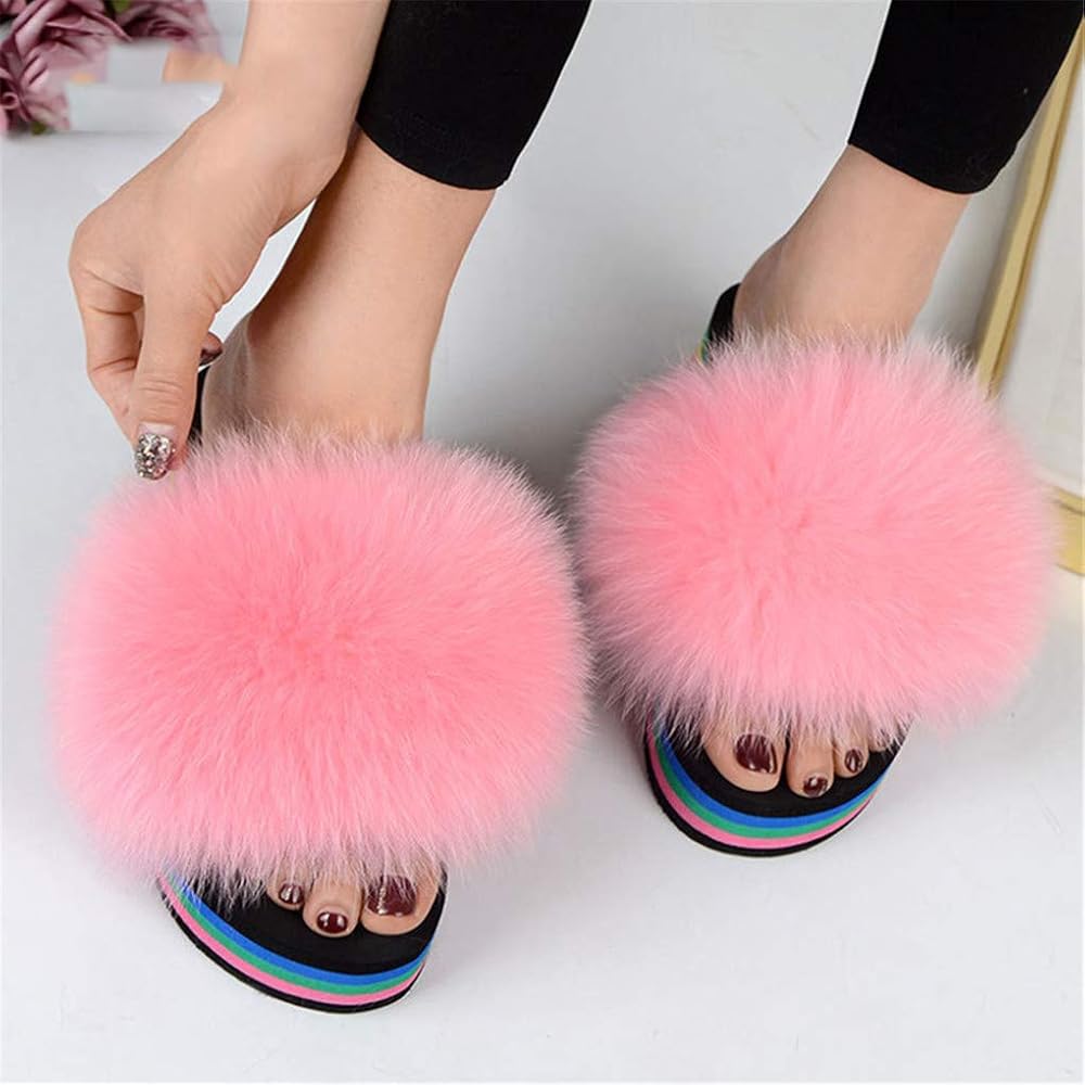 wedge fur slippers