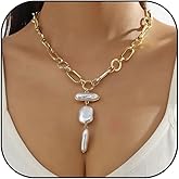 Baroque Gold Irregular Pearl Pendant Necklace - Vintage Charm Choker, Chunky Chain - Pearl Jewelry Gifts for Women