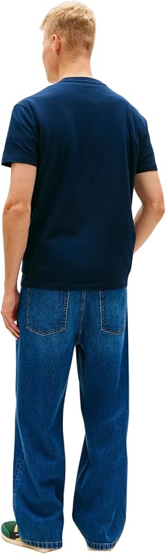 Herren T-Shirt Kurzarm Signature Stripe aus Baumwolle, Blau (Dark Night Navy), M