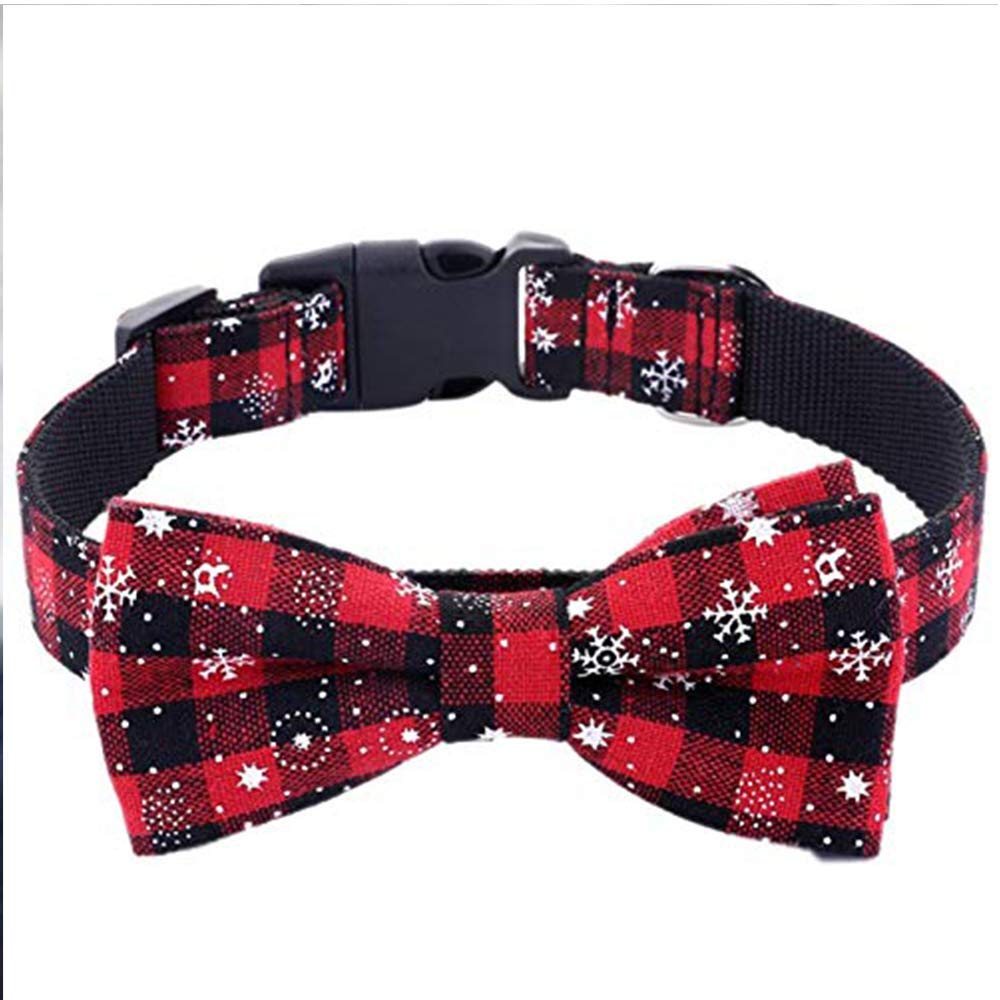 KAEHA SUN-034-00-M Bow Tie Design Christmas Holiday Snowflake Collar Adjustable with Red Cotton Bow Tie for Small Dog Medium